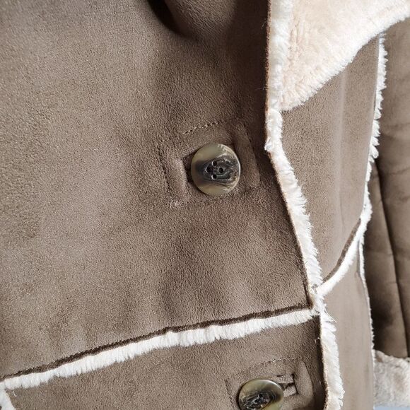 J JILL jacket vegan faux suede shearling‎ tan coat M - Picture 5 of 10